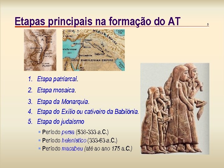 Etapas principais na formação do AT 1. Etapa patriarcal. 2. Etapa mosaica. 3. Etapa