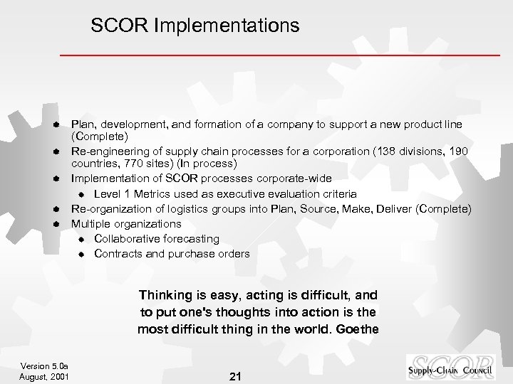 SCOR Implementations ® ® ® Plan, development, and formation of a company to support