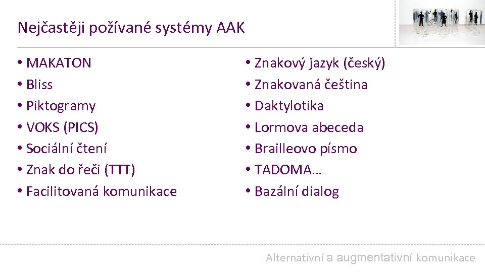 Nejčastěji požívané systémy AAK • MAKATON • Bliss • Piktogramy • VOKS (PICS) •