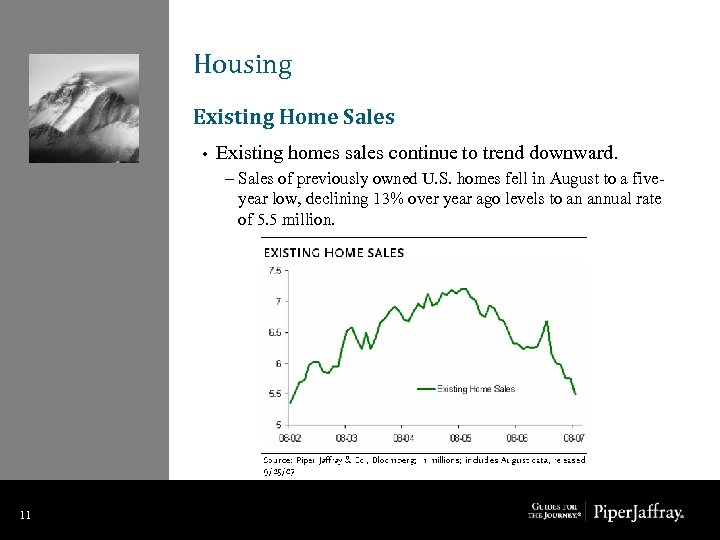 Housing Existing Home Sales • Existing homes sales continue to trend downward. – Sales