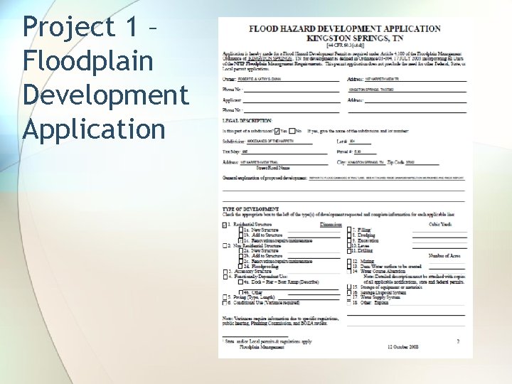 Project 1 – Floodplain Development Application 