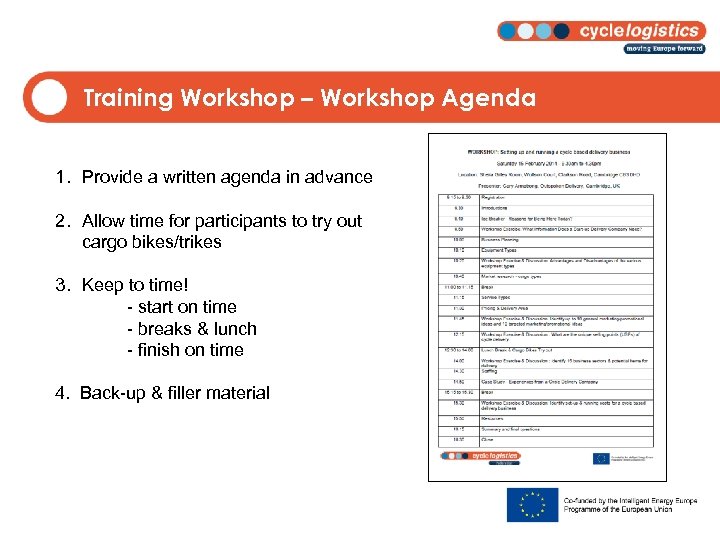 Training Workshop – Workshop Agenda 1. Provide a written agenda in advance 2. Allow