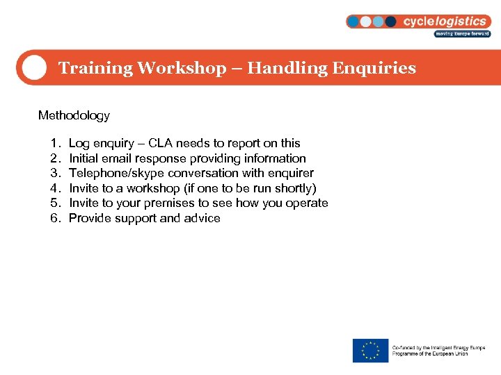 Training Workshop – Handling Enquiries Methodology 1. 2. 3. 4. 5. 6. Log enquiry