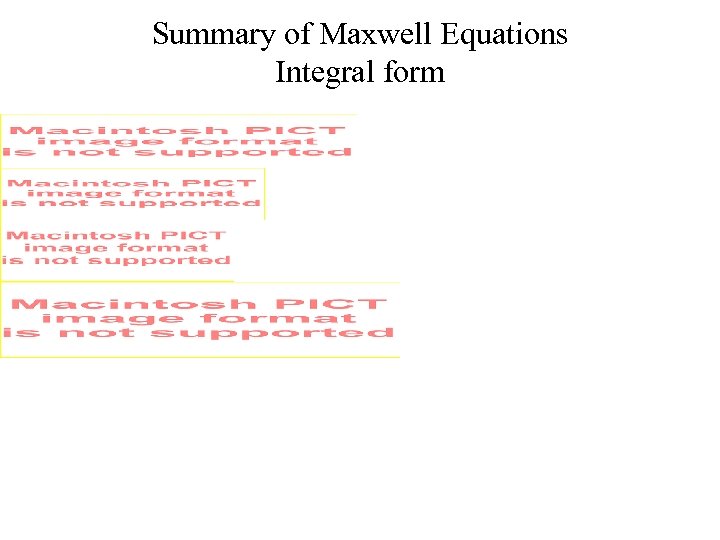 Summary of Maxwell Equations Integral form 