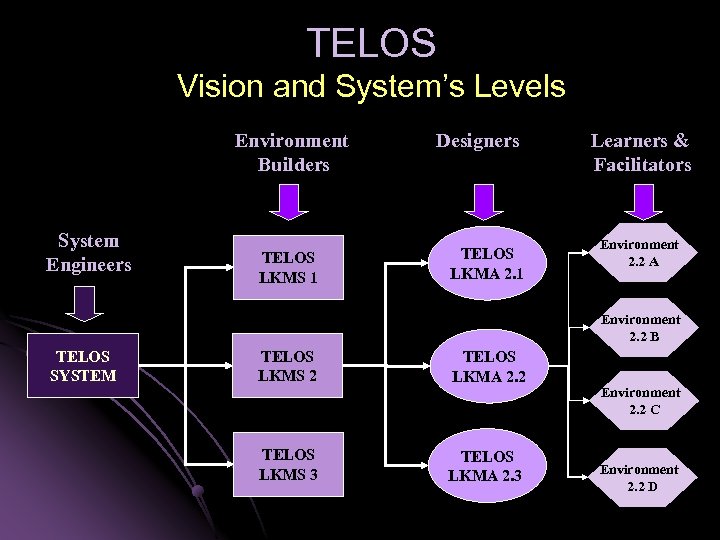 TELOS Vision and System’s Levels Environment Builders System Engineers TELOS LKMS 1 Designers TELOS