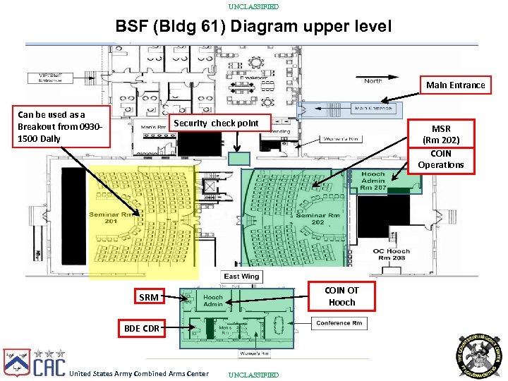 UNCLASSIFIED BSF (Bldg 61) Diagram upper level Main Entrance Can be used as a