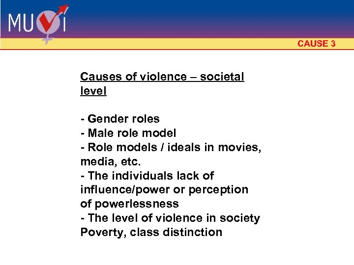 CAUSE 3 Causes of violence – societal level - Gender roles - Male role