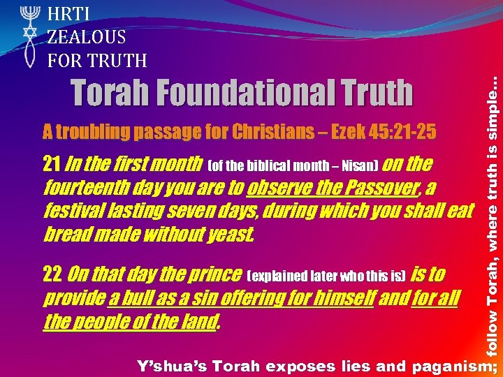 Torah Foundational Truth A troubling passage for Christians – Ezek 45: 21 -25 21