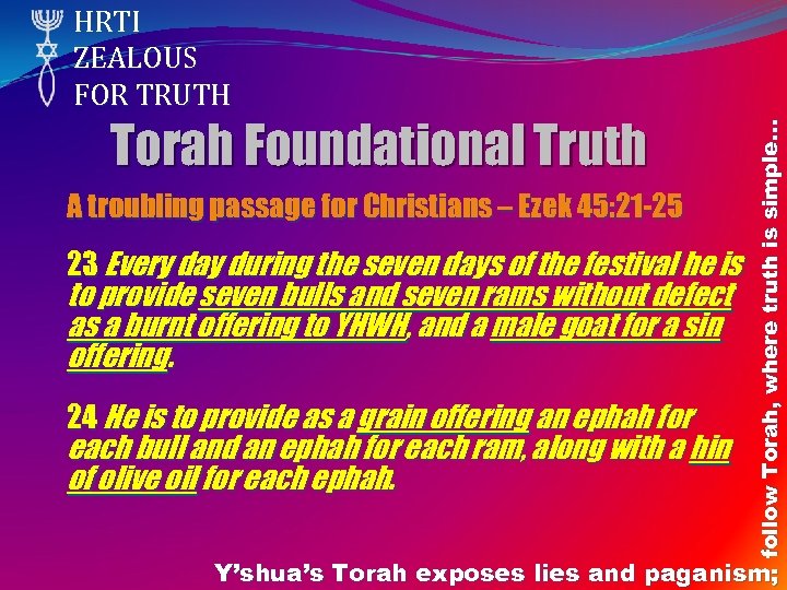 Torah Foundational Truth A troubling passage for Christians – Ezek 45: 21 -25 23