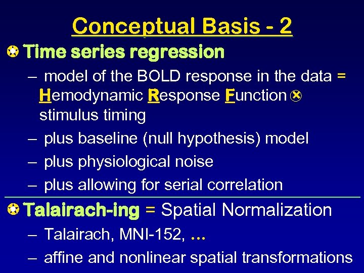 Conceptual Basis - 2 Time series regression • – model of the BOLD response