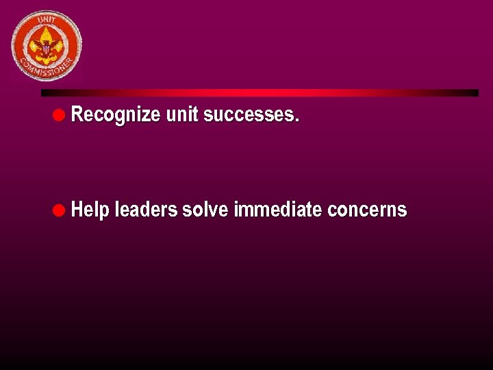 l Recognize unit successes. l Help leaders solve immediate concerns 