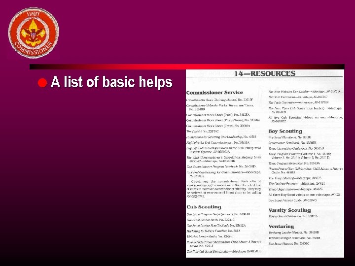 l A list of basic helps 