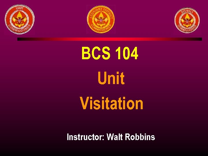 BCS 104 Unit Visitation Instructor: Walt Robbins 