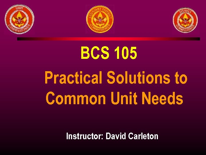 BCS 105 Practical Solutions to Common Unit Needs Instructor: David Carleton 