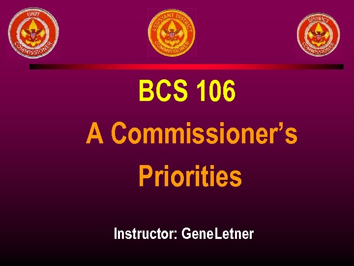 BCS 106 A Commissioner’s Priorities Instructor: Gene Letner 