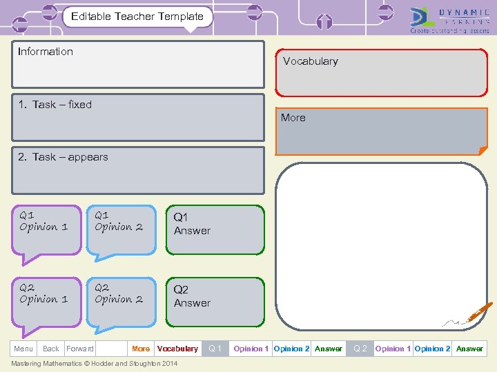 Editable Teacher Template Information Vocabulary 1. Task – fixed More 2. Task – appears