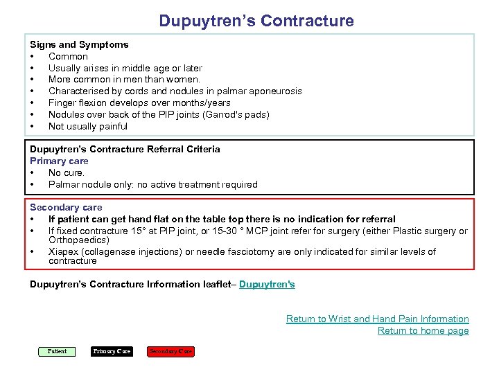 Dupuytren’s Contracture Signs and Symptoms • Common • Usually arises in middle age or