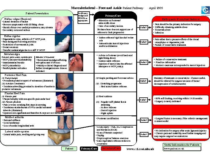 Musculoskeletal – Foot and Ankle Patient Pathway Patient Presentation In all cases: analgesia &