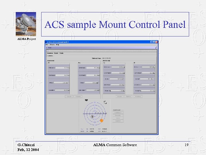 ACS sample Mount Control Panel ALMA Project G. Chiozzi Feb, 12 2004 ALMA Common