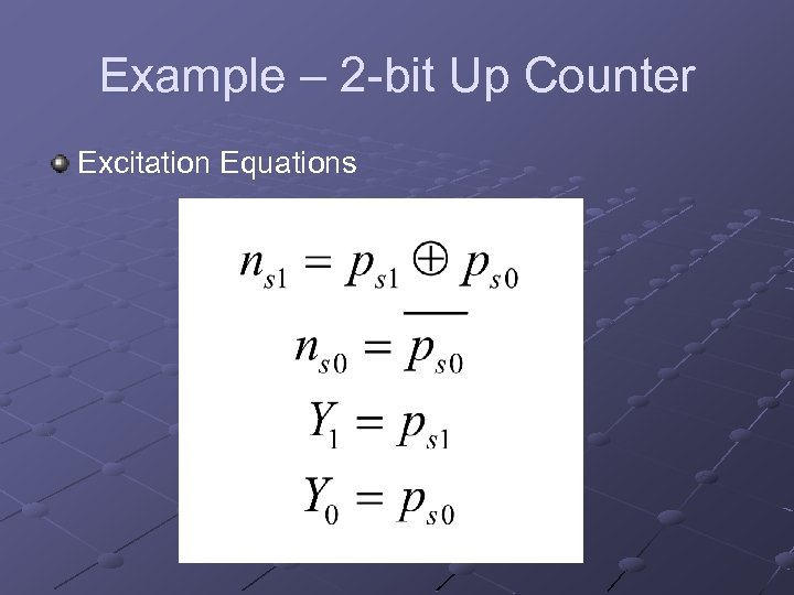 Example – 2 -bit Up Counter Excitation Equations 