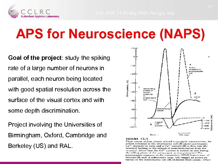 17 FEE 2006, 17 -20 May 2006, Perugia, Italy APS for Neuroscience (NAPS) Goal