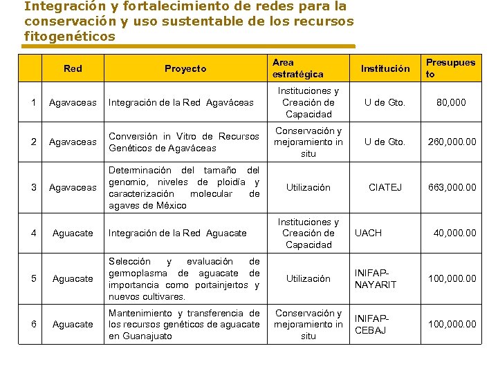 Integración y fortalecimiento de redes para la conservación y uso sustentable de los recursos