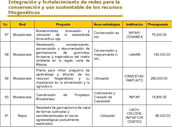 Integración y fortalecimiento de redes para la conservación y uso sustentable de los recursos