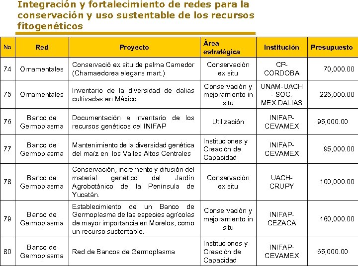 Integración y fortalecimiento de redes para la conservación y uso sustentable de los recursos