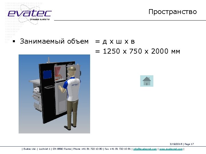 Пространство § Занимаемый объем = д x ш x в = 1250 x 750