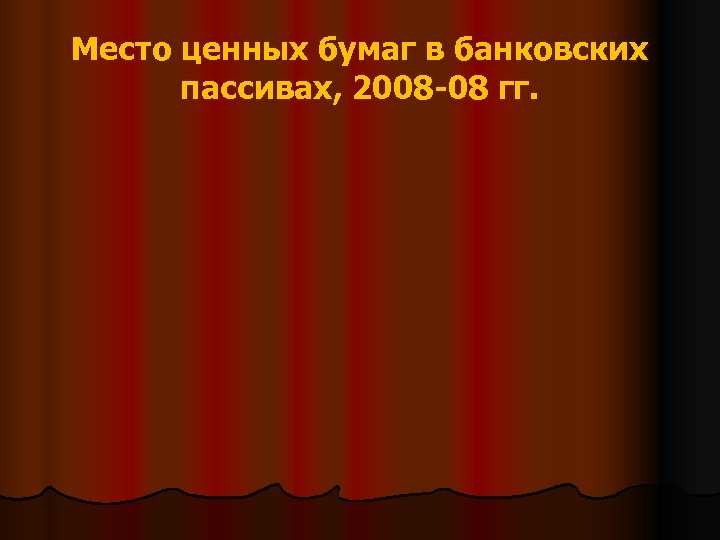 Место ценных бумаг в банковских пассивах, 2008 -08 гг. 