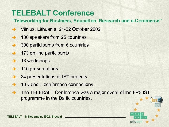 TELEBALT Conference “Teleworking for Business, Education, Research and e-Commerce” è Vilnius, Lithuania, 21 -22