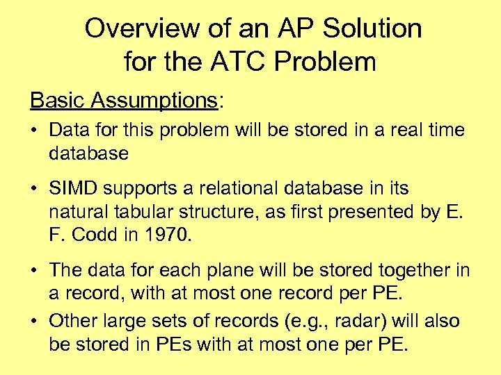  Overview of an AP Solution for the ATC Problem Basic Assumptions: • Data