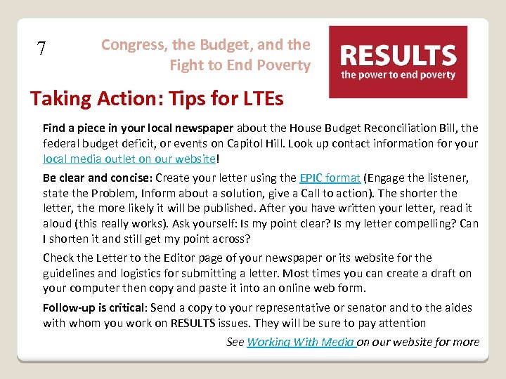 7 Congress, the Budget, and the Fight to End Poverty Taking Action: Tips for