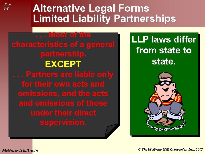 Slide 9 -8 Alternative Legal Forms Limited Liability Partnerships. . . Most of the