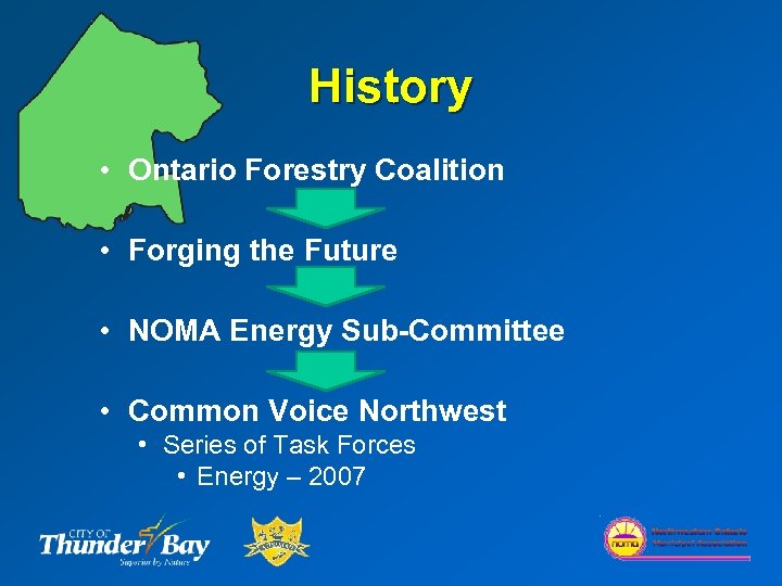 History • Ontario Forestry Coalition • Forging the Future • NOMA Energy Sub-Committee •