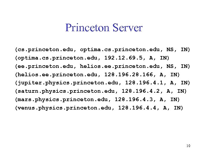 Princeton Server (cs. princeton. edu, optima. cs. princeton. edu, NS, IN) (optima. cs. princeton.