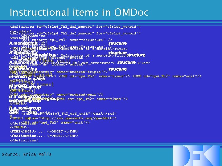Instructional items in OMDoc <definition id=