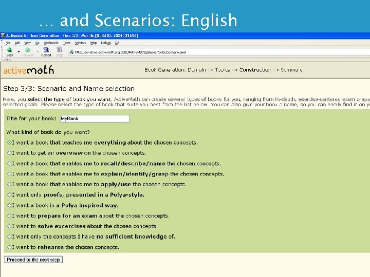 … and Scenarios: English Source: Erica Melis 