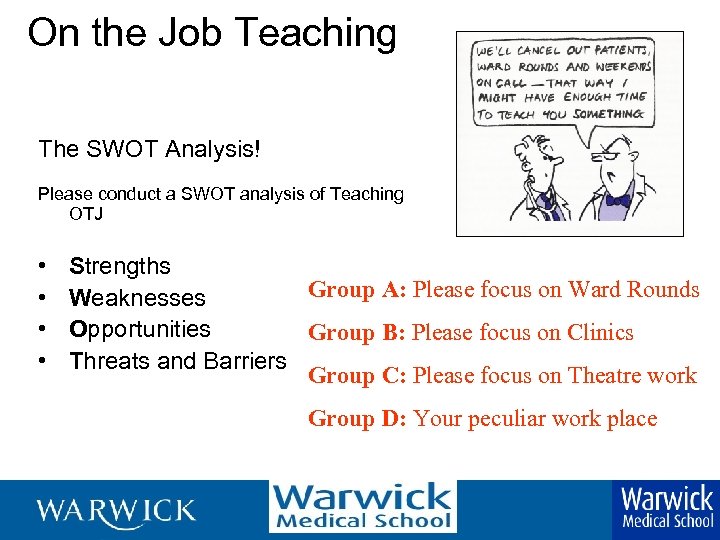 On the Job Teaching The SWOT Analysis! Please conduct a SWOT analysis of Teaching