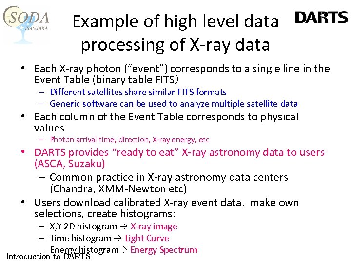 Example of high level data processing of X-ray data • Each X-ray photon (“event”)