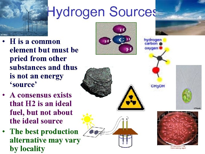 Hydrogen Sources • H is a common element but must be pried from other