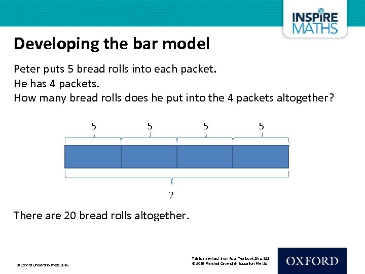 Developing the bar model Peter puts 5 bread rolls into each packet. He has