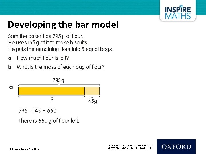 Developing the bar model © Oxford University Press 2016 This is an extract from