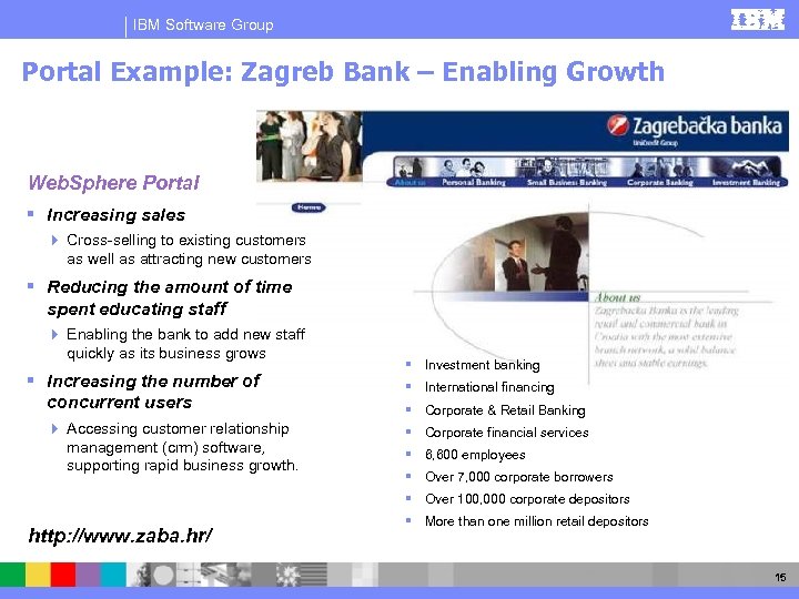 IBM Software Group Portal Example: Zagreb Bank – Enabling Growth Web. Sphere Portal §