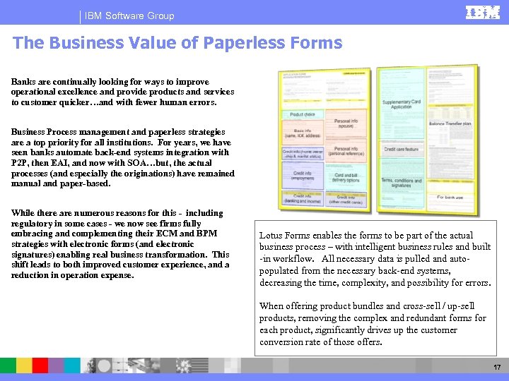 IBM Software Group The Business Value of Paperless Forms Banks are continually looking for