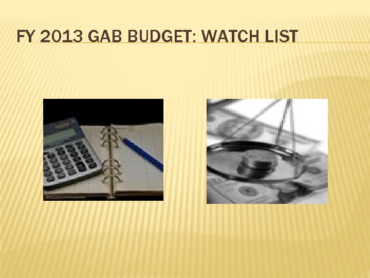 FY 2013 GAB BUDGET: WATCH LIST 
