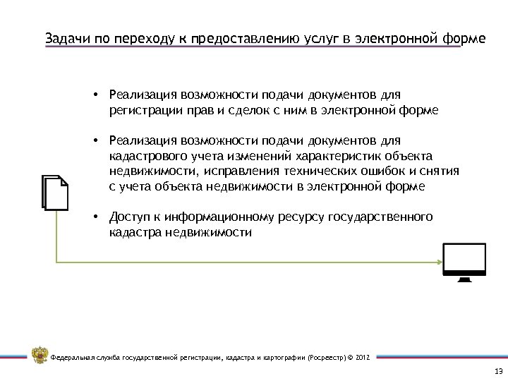 Задачи по переходу к предоставлению услуг в электронной форме • Реализация возможности подачи документов