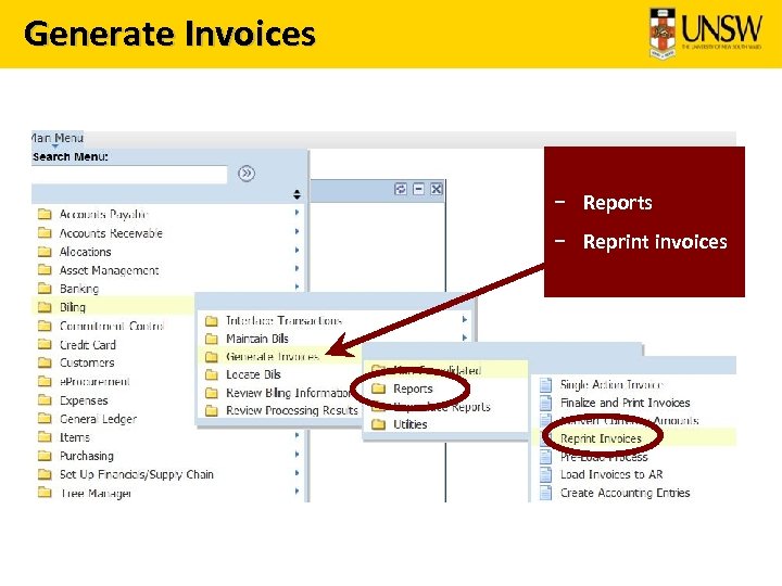 Generate Invoices – Reports – Reprint invoices 