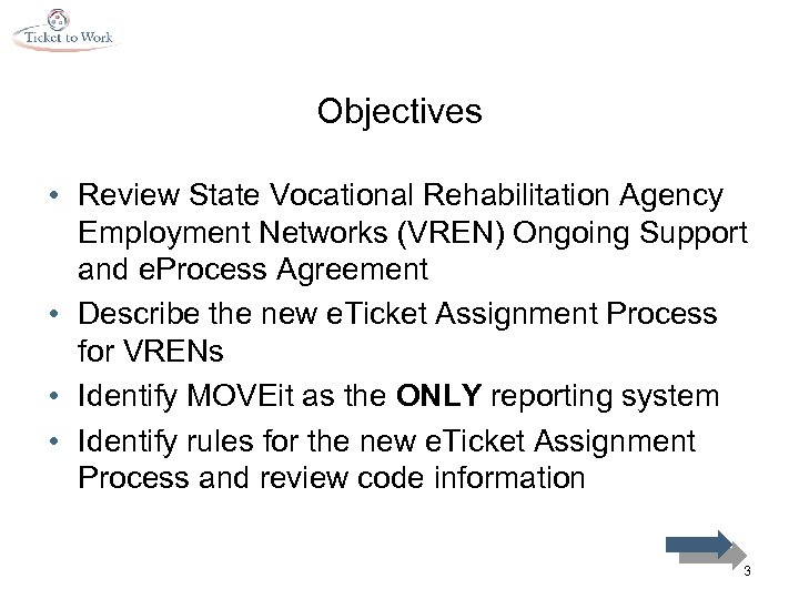 Objectives • Review State Vocational Rehabilitation Agency Employment Networks (VREN) Ongoing Support and e.