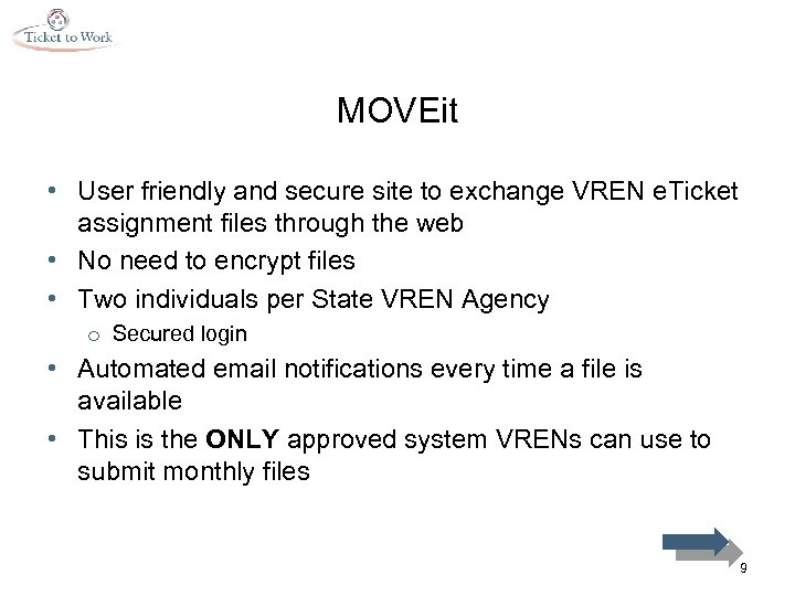 MOVEit • User friendly and secure site to exchange VREN e. Ticket assignment files